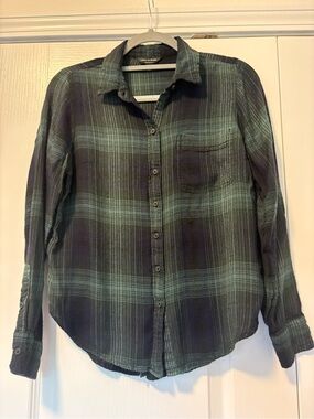 Lucky Brand Black and Teal Plaid Shirt